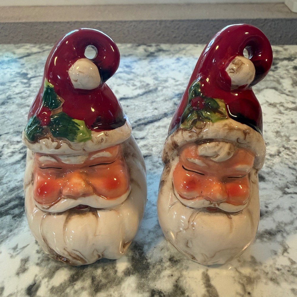 Vintage Ceramic Santa Claus figurines Christmas Holiday Decor Set